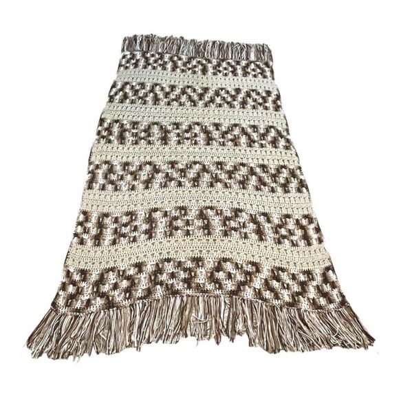 Brown and Cream Beige Handmade Afghan Crochet Blanket Sofa Chair Throw 79x50